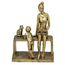 Escultura Em Resina Dourada Mae Com Filho 16x20cm Espressione