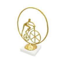 Escultura Enfeite Bicicleta Circo Dourado com Base Luxo
