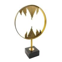 Escultura Enfeite Circulo c Traços Maior Metal Dourado Luxo