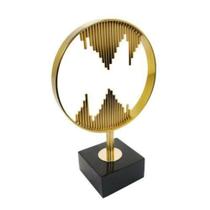 Escultura Enfeite Circulo c Traços Metal Dourado Luxo