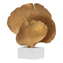 Escultura Enfeite Decorativo Folha Dourada Em Poliresina Moderna