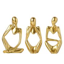 Escultura: Estátua BrownLove Thinker, resina de arte abstrata, 3 peças