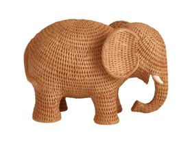 Escultura Estátua Elefante Decorativo Em Poliresina Madeira Trançada Enfeite Decoração Estante
