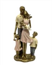 Escultura Estátua Família Casal 3 Filhos Menino, Menina+Bebê
