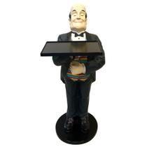 Escultura Estátua Mordomo Bandeja Fibra de Vidro Resina 85cm