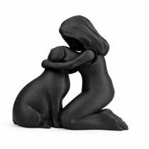 Escultura Estátua Mulher Abraçando Cachorro Moderno Decorar Cor:Preto