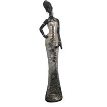Escultura Estátua Mulher Africana 52cm Champanhe Metálico SALDÃO.