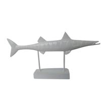 Escultura Estátua Peixe em Pedestal Branco Laqueado 42x22x6cm SALDÃO
