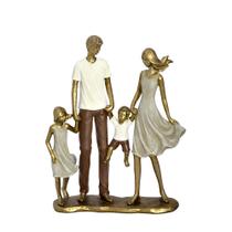 Escultura Estatueta Estátua Família Casal Dois Filhos Menina Menino Resina Decoração Casa Sala Quarto Escritório Rack Estante Mesa Enfeite Decorativa