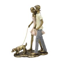 Escultura Estatueta Estátua Família Casal Namorados Pet Cachorro Decorativa Resina Casa Sala Quarto Escritório Mesa Presente Rack Estante Enfeite Luxo
