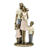 Escultura Estatueta Estátua Família Casal Três Filhos Menino Menina Bebê Decorativa Casa Sala Quarto Escritório Mesa Estante Rack Presente Enfeite