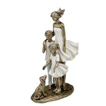 Escultura Estatueta Estátua Mãe Casal De Filhos Pet Cachorro Menino Menina Irmãos Família Decorativa Resina Casa Sala Quarto Escritório Mesa Estante