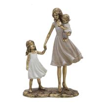 Escultura Estatueta Estátua Mãe E Filhos Menina Menino No Colo Enfeite Família Resina Decorativa 257-655 - Espressione