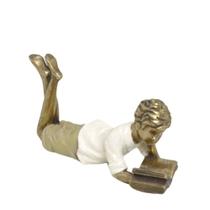 Escultura Estatueta Estátua Menino Lendo Livro Resina Decorativo Infantil Decoração Casa Sala Quarto Escritório Enfeite Mesa Estante Rack Presente