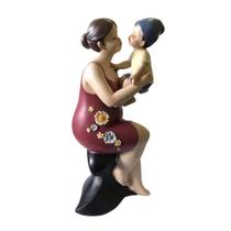 Escultura Estatueta Mãe e Filho 25cm Resina