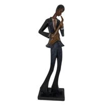 Escultura Estatueta Músico Saxofonista Enfeite Decorativo Resina 38cm