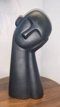 Escultura Face Decorativa em Cerâmica Preto Fosco 36 cm x 17 cm Design Artístico Contemporâneo