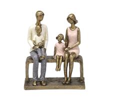 Escultura Família Com Menino E Menina No Banco Em Resina