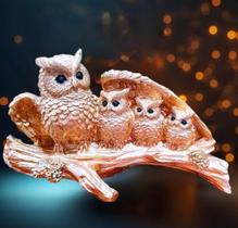Escultura Família Coruja Dourado- Amor- Prosperidade- Proteção
