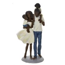 Escultura familia dec negra em resina e casal de filhos