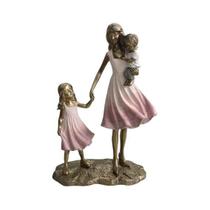 Escultura Família Decorativa Estatua Mãe, Filha E Filho Rosa - Mabruk
