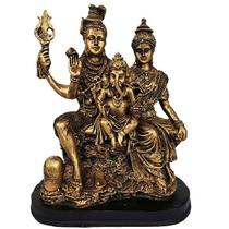 Escultura Família Hindu 27cm - Shiva, Parvati e Ganesha - Maná