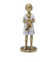 Escultura Família Menino Com Gato Em Resina Escultura Família Menino Com Gato Em Resina