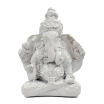 Escultura Ganesh Meditando Indiano 6 cm Branco em Resina