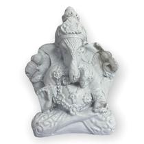 Escultura Ganesh Meditando Indiano 6Cm Branco Em Resina