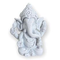 Escultura Ganesh Meditando Sentado 5Cm Branco Em Resina