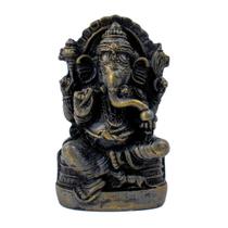 Escultura Ganesh Meditando Trono 9cm Dour Envelhecido Resina