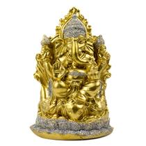 Escultura Ganesh no Trono Dourado 12 cm em Resina