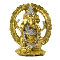 Escultura Ganesh Portal Meditando 13cm Prata Dourado Resina Escultura Ganesh Portal Meditando 13cm Prata Dourado Resina