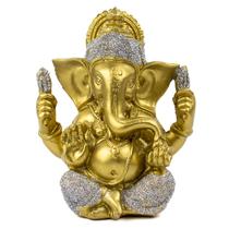 Escultura Ganesha Baby Meditando 11cm Dourado Resina