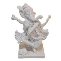 Escultura Ganesha Dançante De Pó De Mármore Branco 20Cm - Estrela D'Água