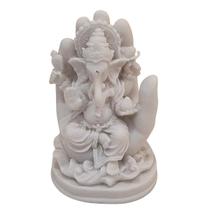 Escultura Ganesha Na Mão De Pó De Mármore Branco 12Cm - Estrela D'Água