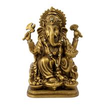 Escultura Ganesha Prosperidade 15 cm Dourado em Resina