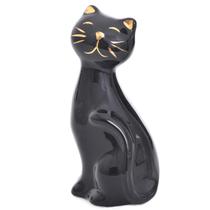 Escultura Gatinho Enfeite Decoração Casa Sala Escritório Cerâmica Pequeno Preto Hale DEE02011