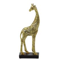 Escultura girafa decorativa dourada com pedras 29cm - Espressione