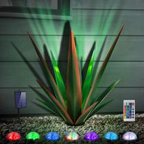 Escultura Grande de Agave Rústica em Metal com Luz Solar KODIBO