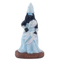Escultura Iemanjá Negra Manto Azul Claro 10 Cm