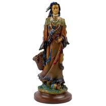 Escultura Índia Guerreira Xamã Apache em Pé 30 cm em Resina