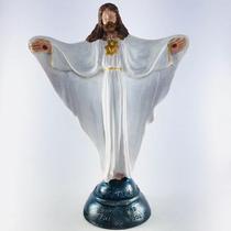 Escultura Jesus oxalá de braços abertos branco 21 cm resina