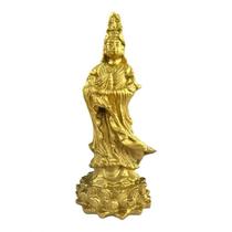 Escultura Kuan Yin Em Pé 15 Cm Dourado Em Resina