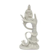Escultura Kuan Yin na Mao Branco em Po de Marmore 17cm Escultura Kuan Yin na Mao Branco em Po de Marmore 17cm