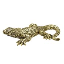 Escultura lagarto decorativo tribal dourado