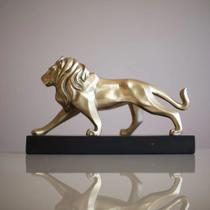 Escultura Leão Em Poliresina Dourado Com A Base Preta Escultura Leão Em Poliresina Dourado Com A Base Preta