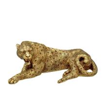 Escultura leopardo decorativo em resina dourado 12,5cm - Espressione