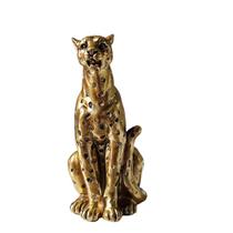 Escultura leopardo dourado rafael