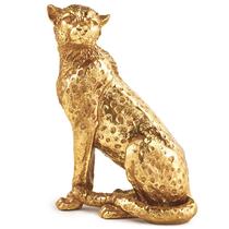 Escultura Leopardo em Poliresina Dourada 20x15x8cm - Mart